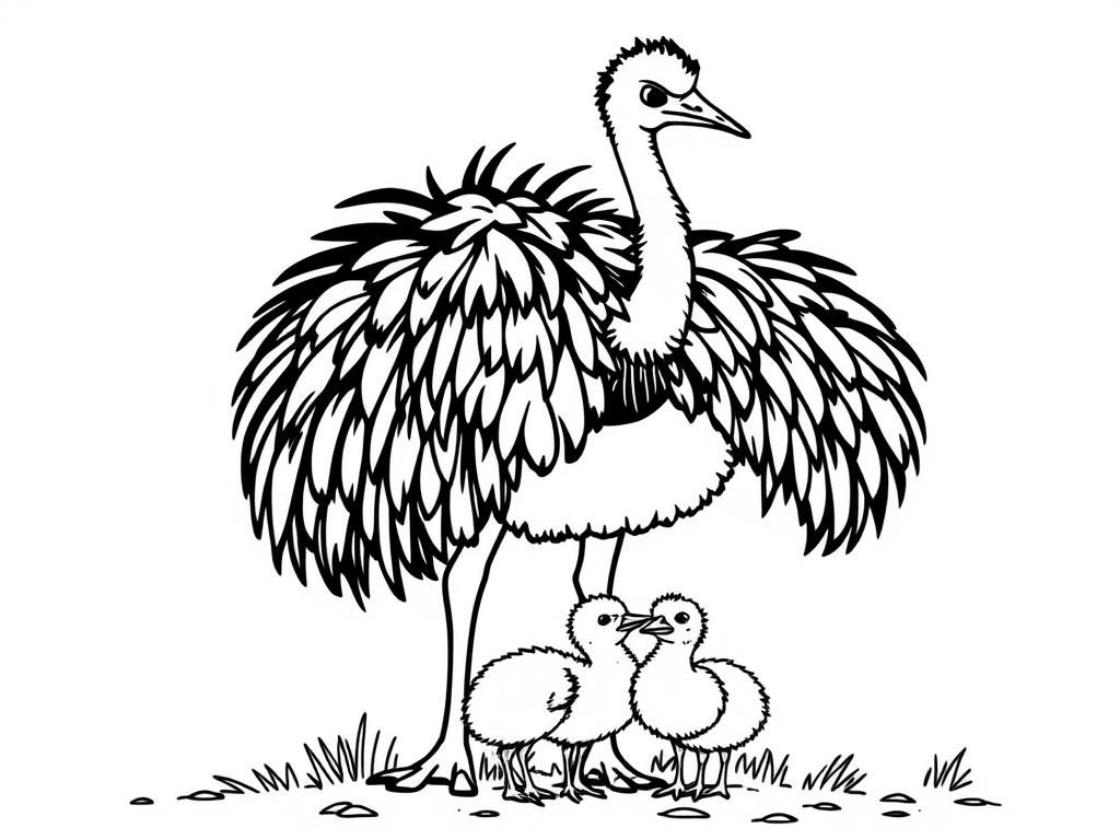 Ostrich Family Coloring Page