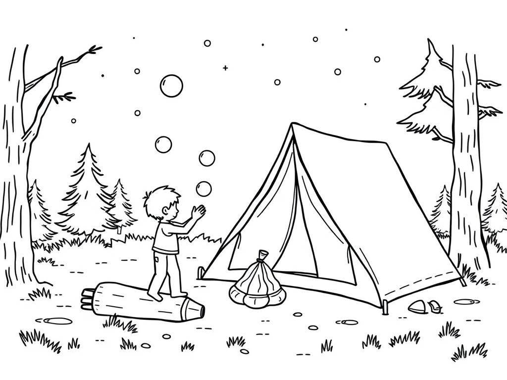 Boy Camping Coloring Page