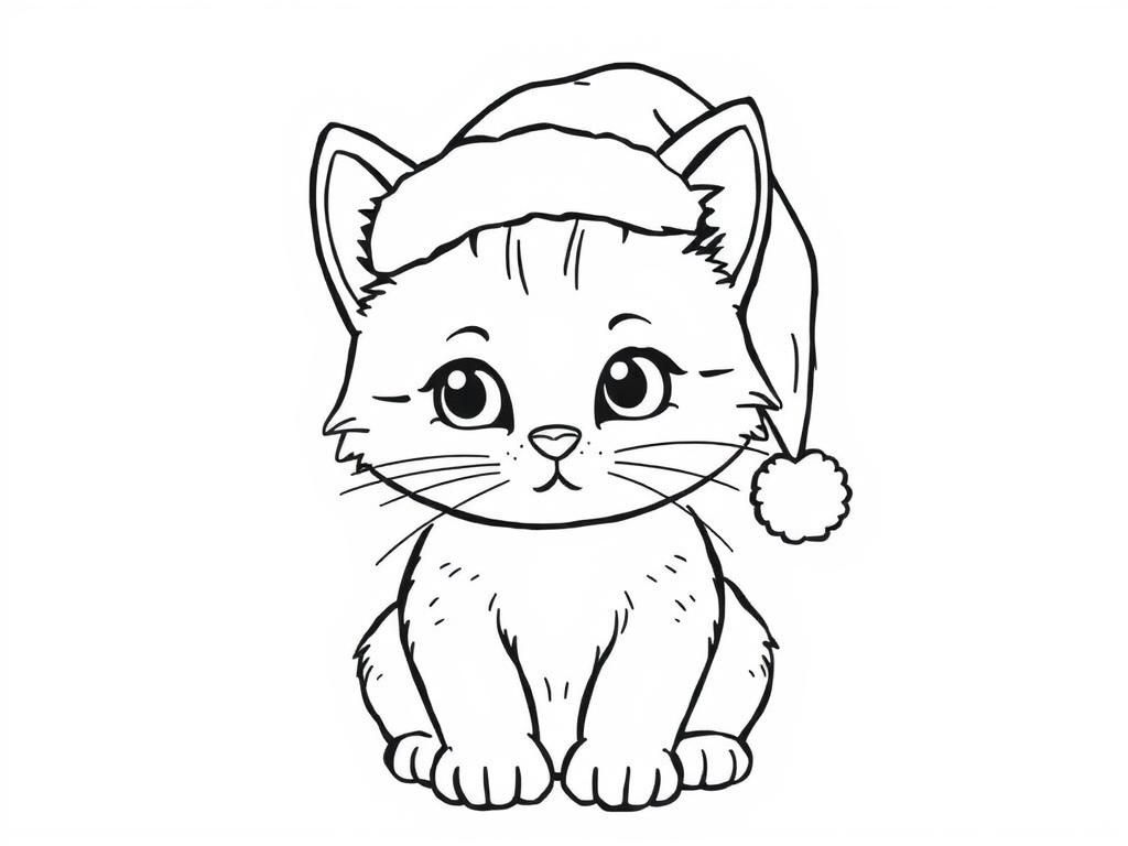Schattige kerstkat kleurplaat