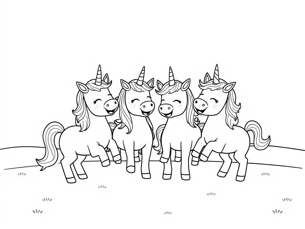 Preview of overly cute unicorns having fun laughing on a wide open spave