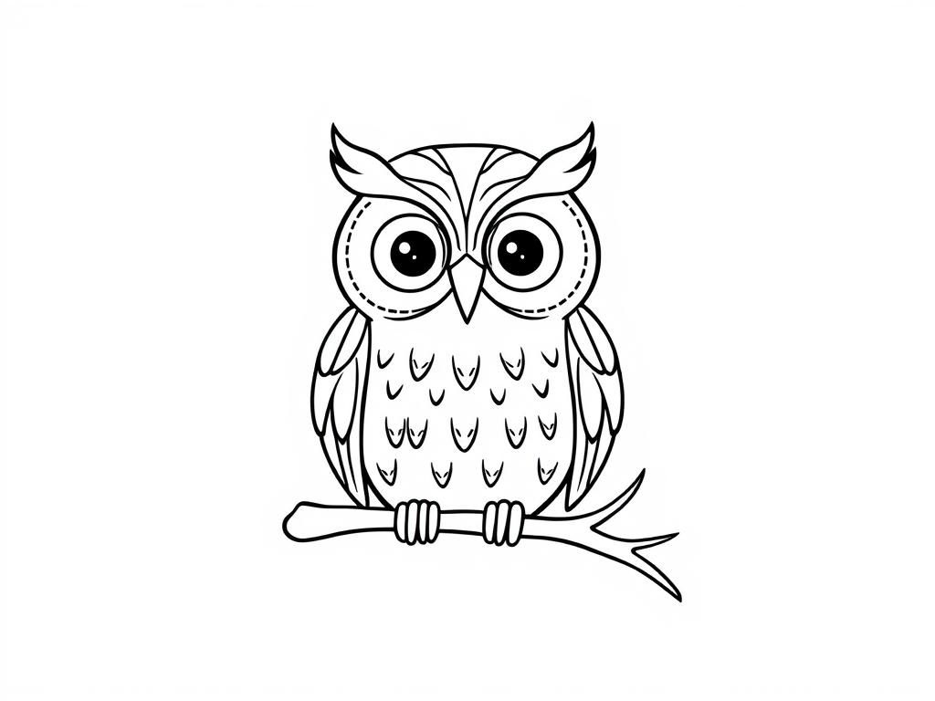 Coloring Page of an Owl on a Branch - Fun Animal Designs for Kids