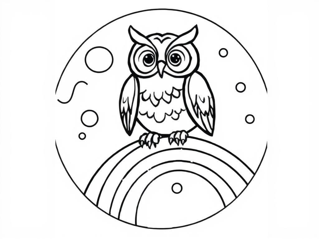 owl on a rainbow on the moon