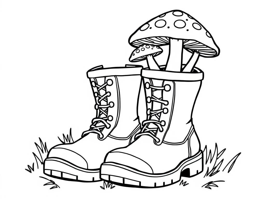 Preview of Pair of boots with mushrooms growing out of them