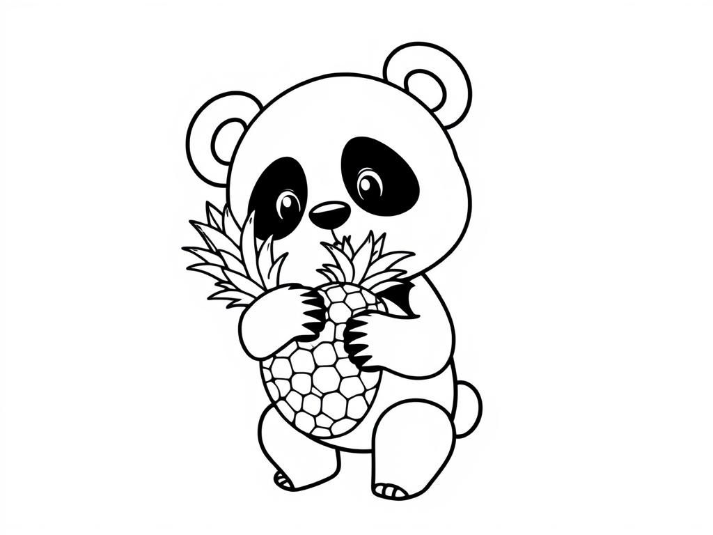 panda holding pineapple - Free Printable Coloring Page