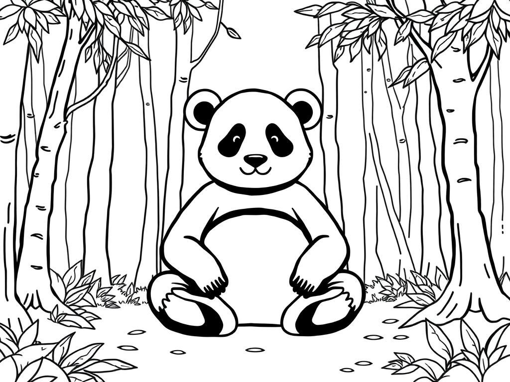 Panda Bear in Bamboo Forest Coloring Page