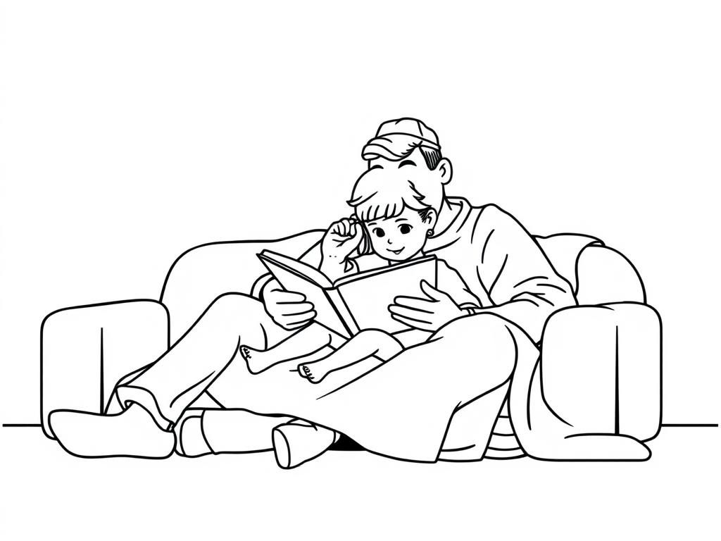 Preview of Papa and two year old daughter sitting on a couch under a blanket while reading a book