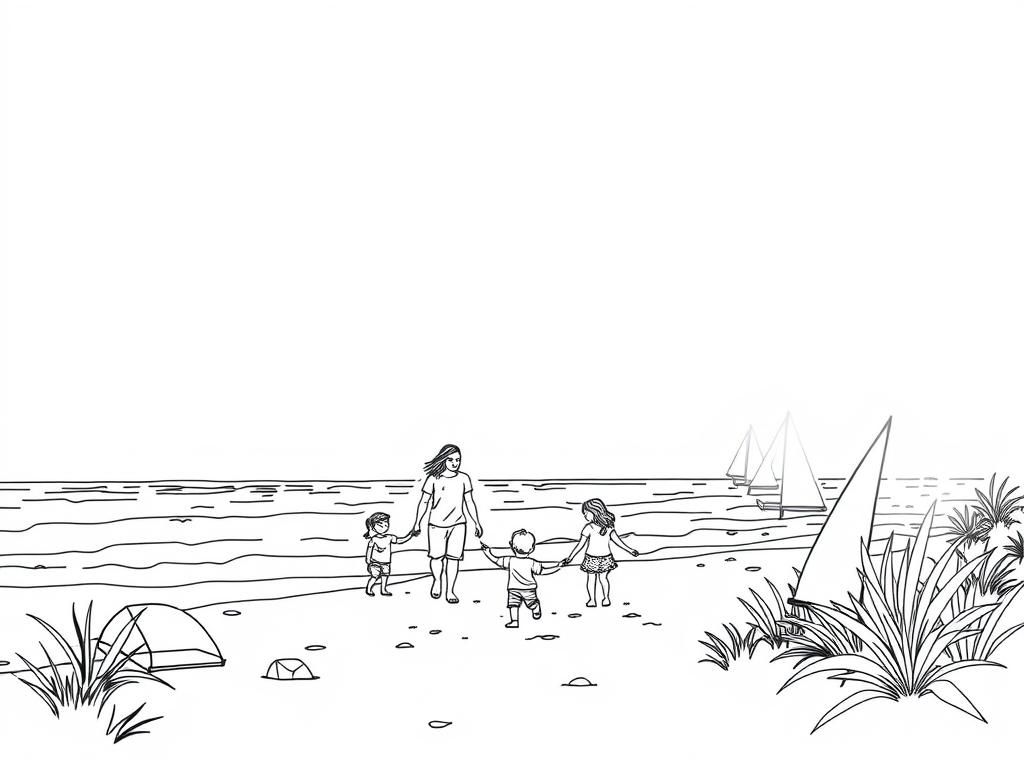 Beach Family Fun Coloring Page