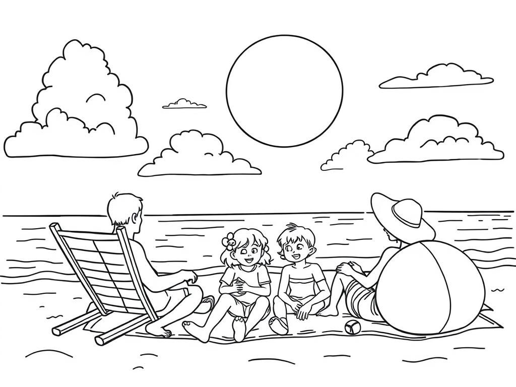 Beach Family Fun Coloring Page