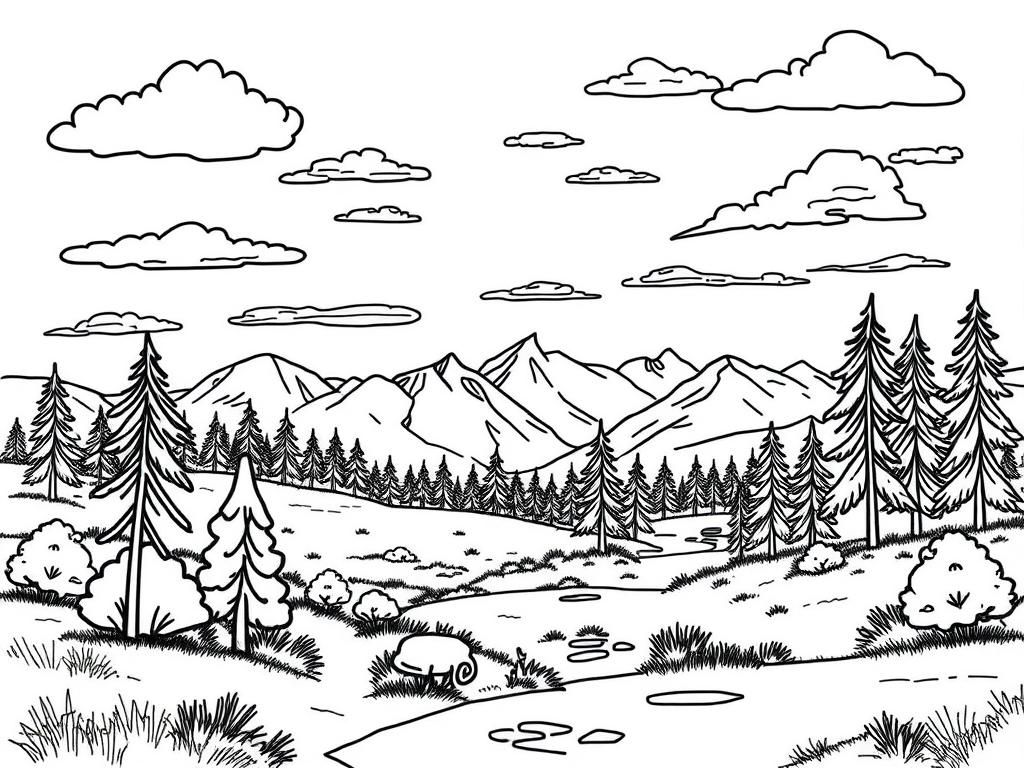 Mountain Landscape Coloring Page