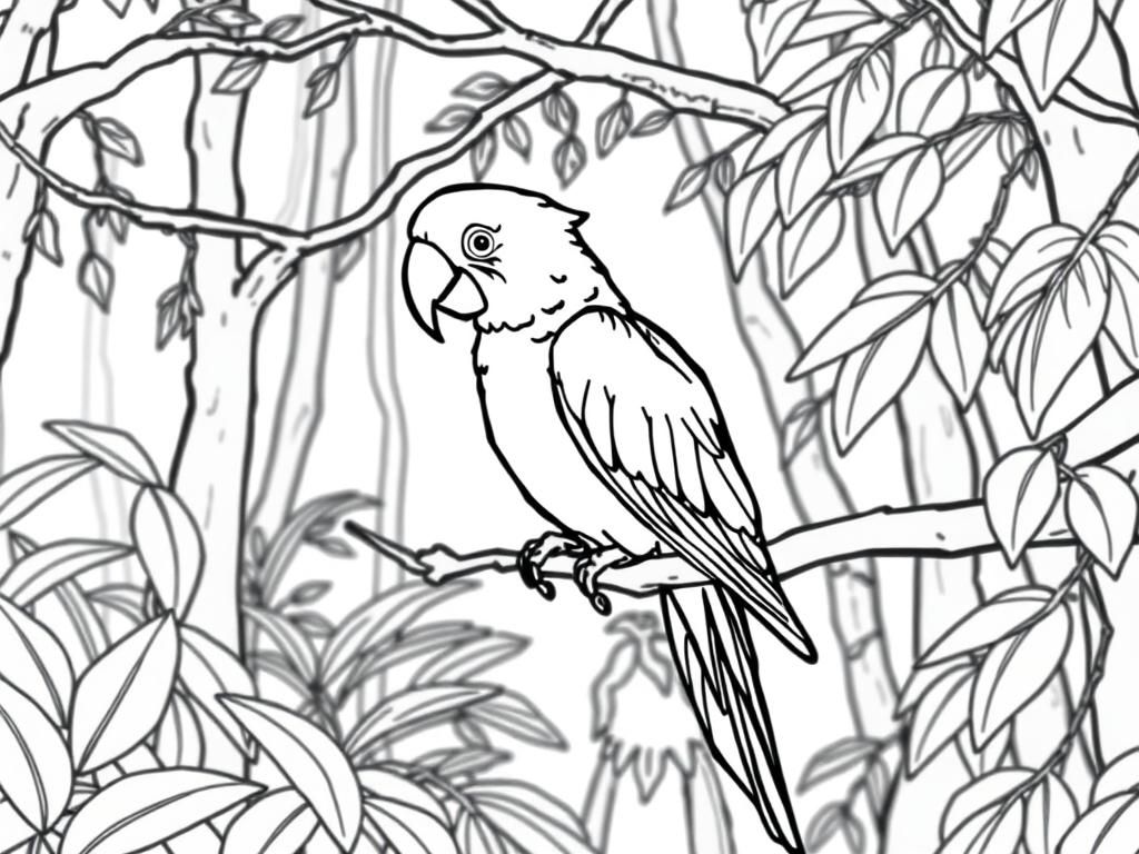 Parrot Jungle Coloring Page