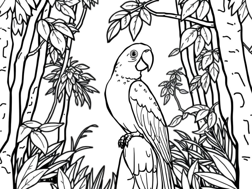 Parrot Jungle Coloring Page