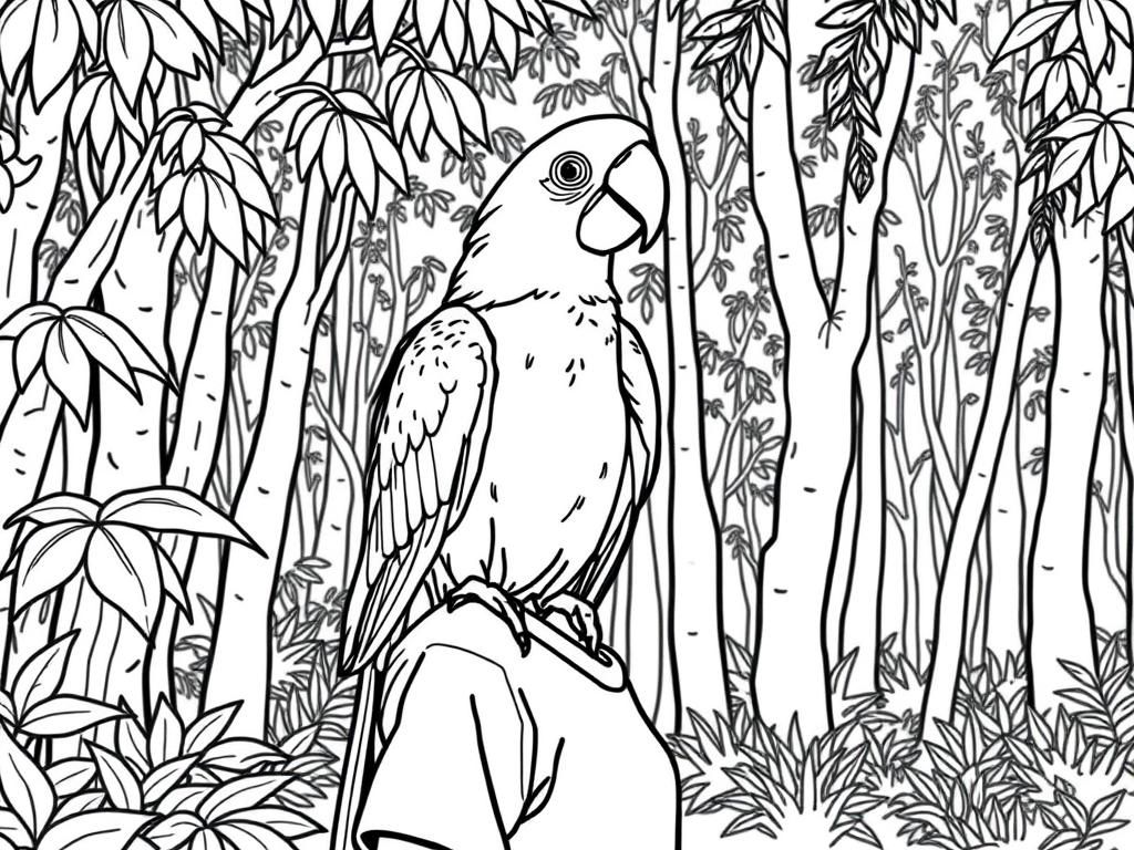 Parrot Jungle Coloring Page
