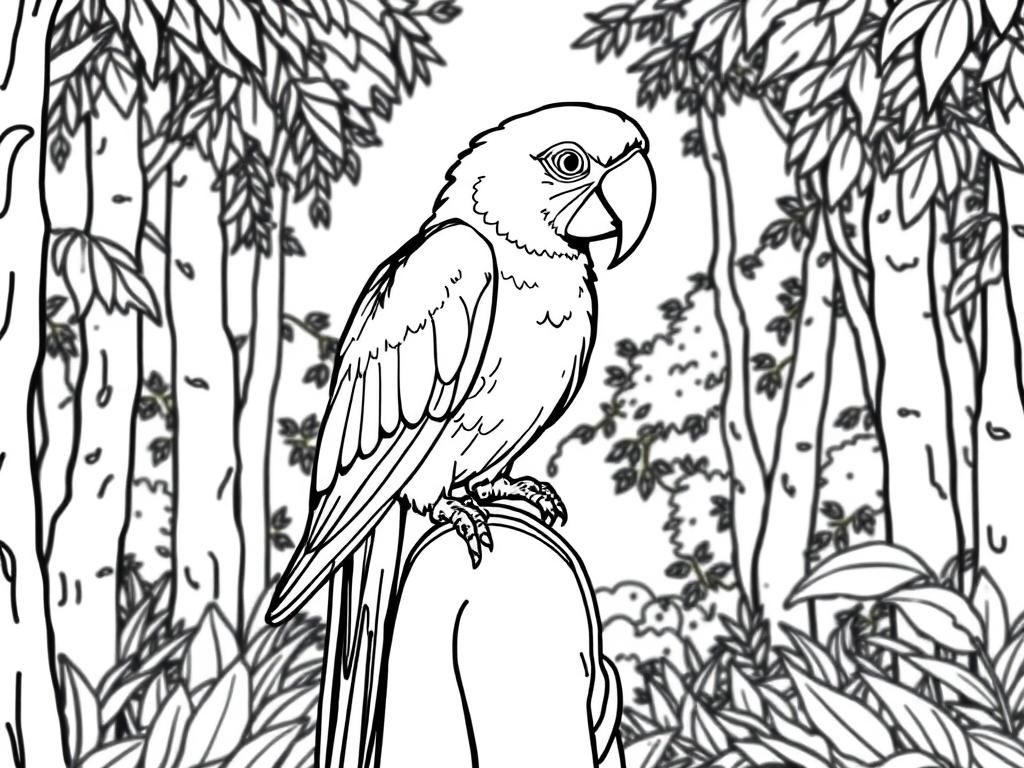 Parrot in Forest Coloring Page
