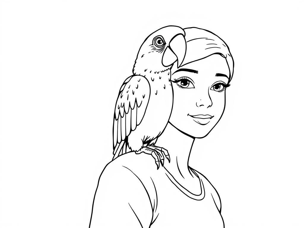 Woman with Parrot Coloring Page