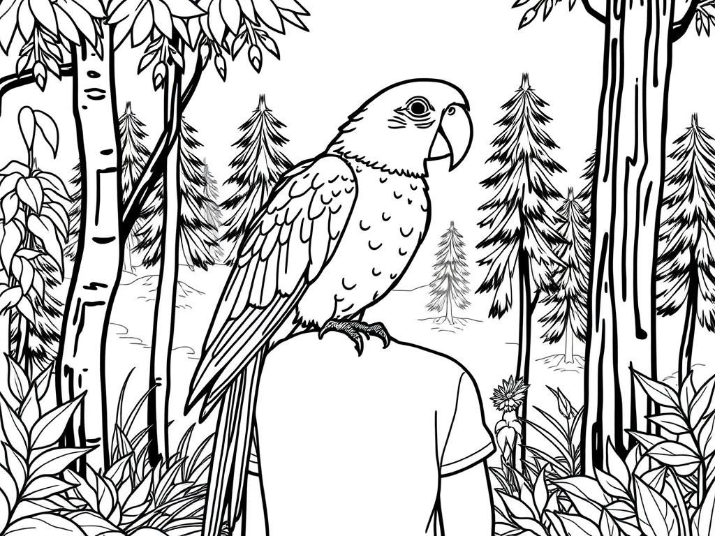 Person With Parrot Coloring Page