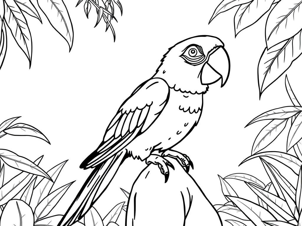 Parrot Coloring Page - Tropical Bird Illustration