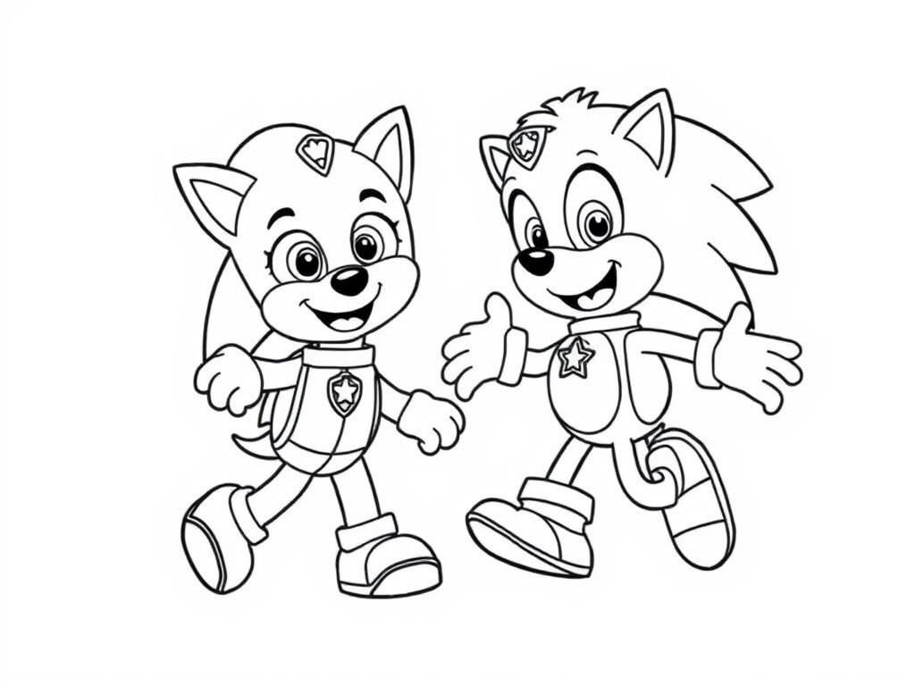 Paw Patrol and Sonic Coloring Page