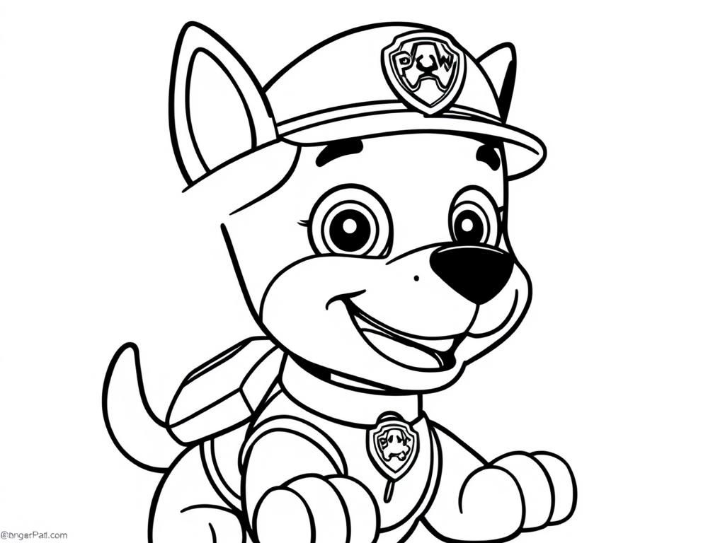 Preview of Paw Patrol coloring page featuring Chase smiling and giving a salute.