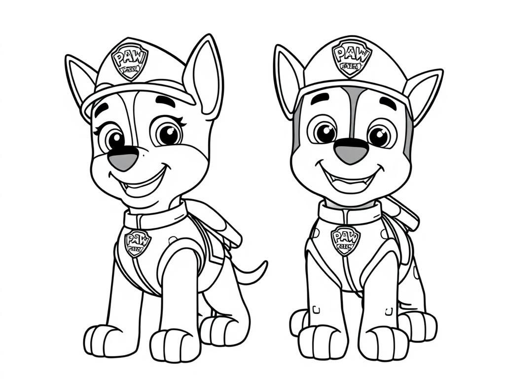 Preview of Paw Patrol coloring page of Chase and Marshall