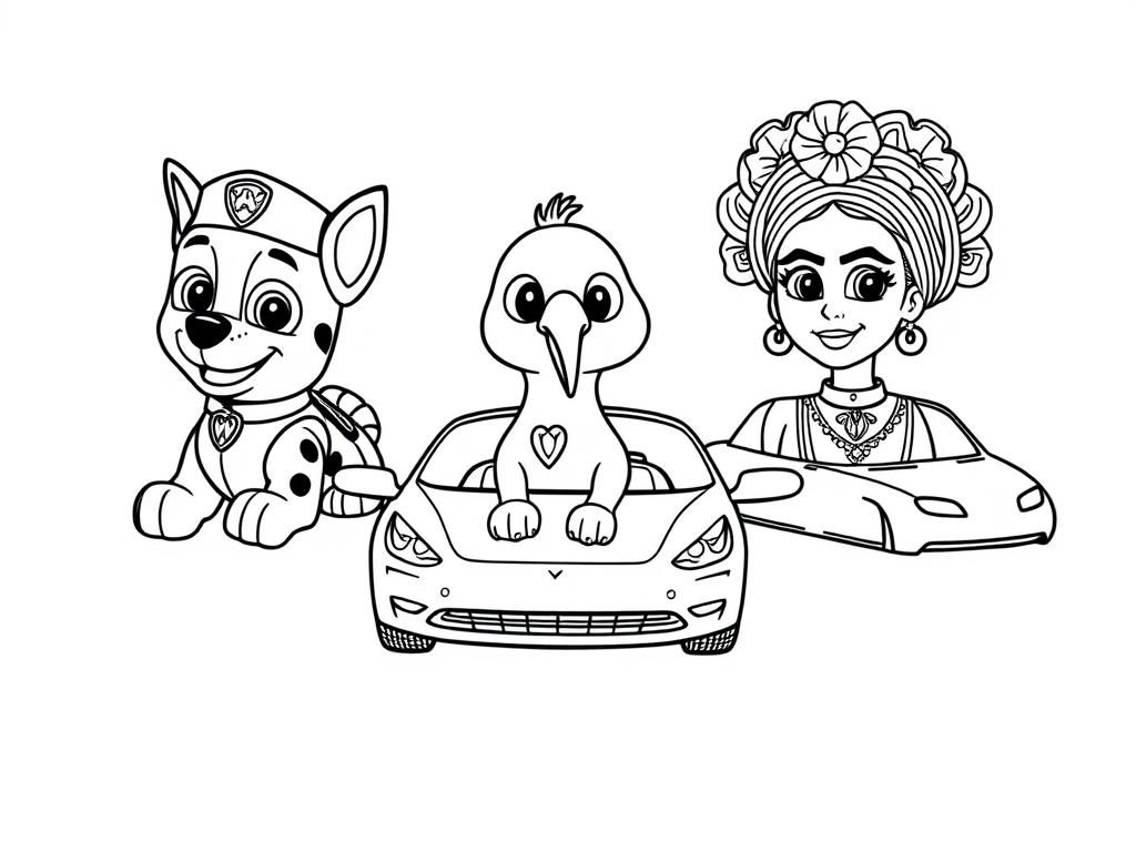 Preview of paw patrol, kiwi bird and frida kahlo inside teslas