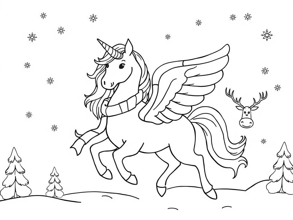 pegasus celebrating christmas with unicorn and reindeer