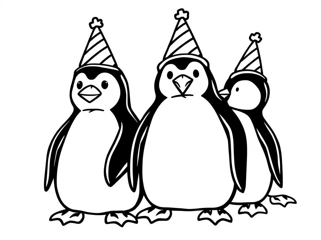 penguins in birthday hats