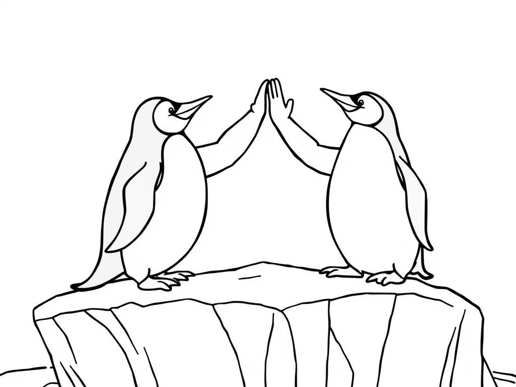 Preview of Penguins of the Madagascar movie giving each other high fives on an ice berg