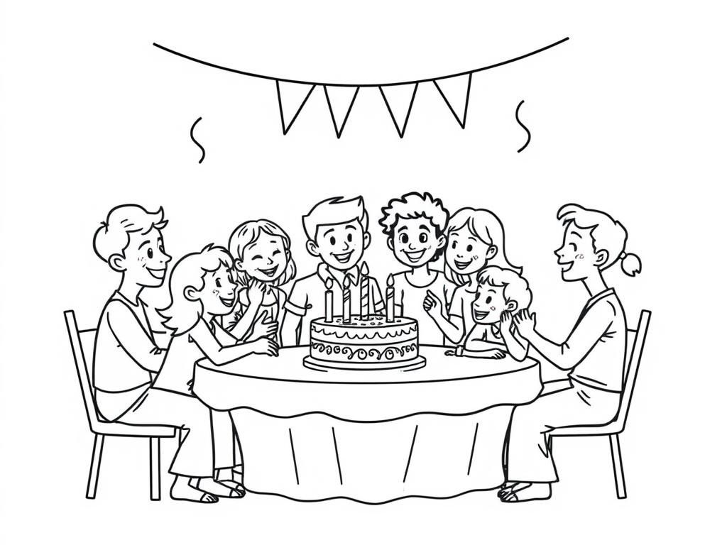 Preview of people celebrating a birthday party around a table with a cake