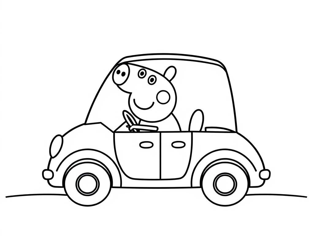 peppa pig driving a car