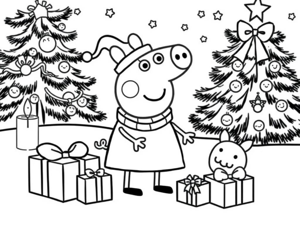 Peppa Pig Christmas Coloring Page