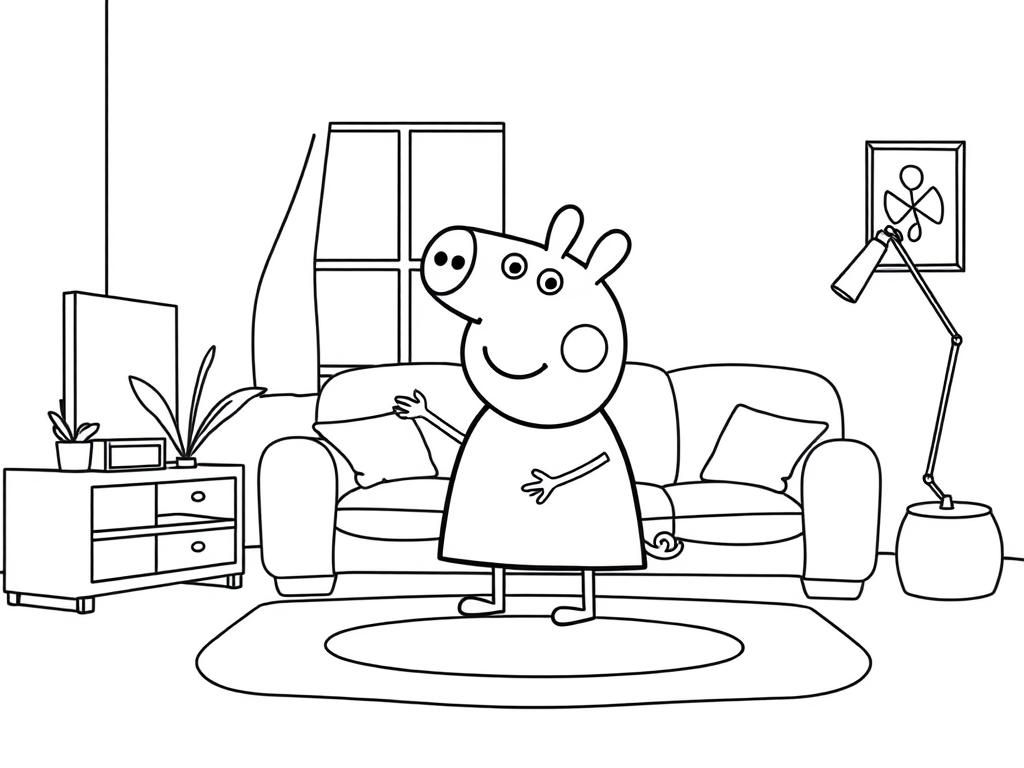Peppa Pig in Living Room Coloring Page