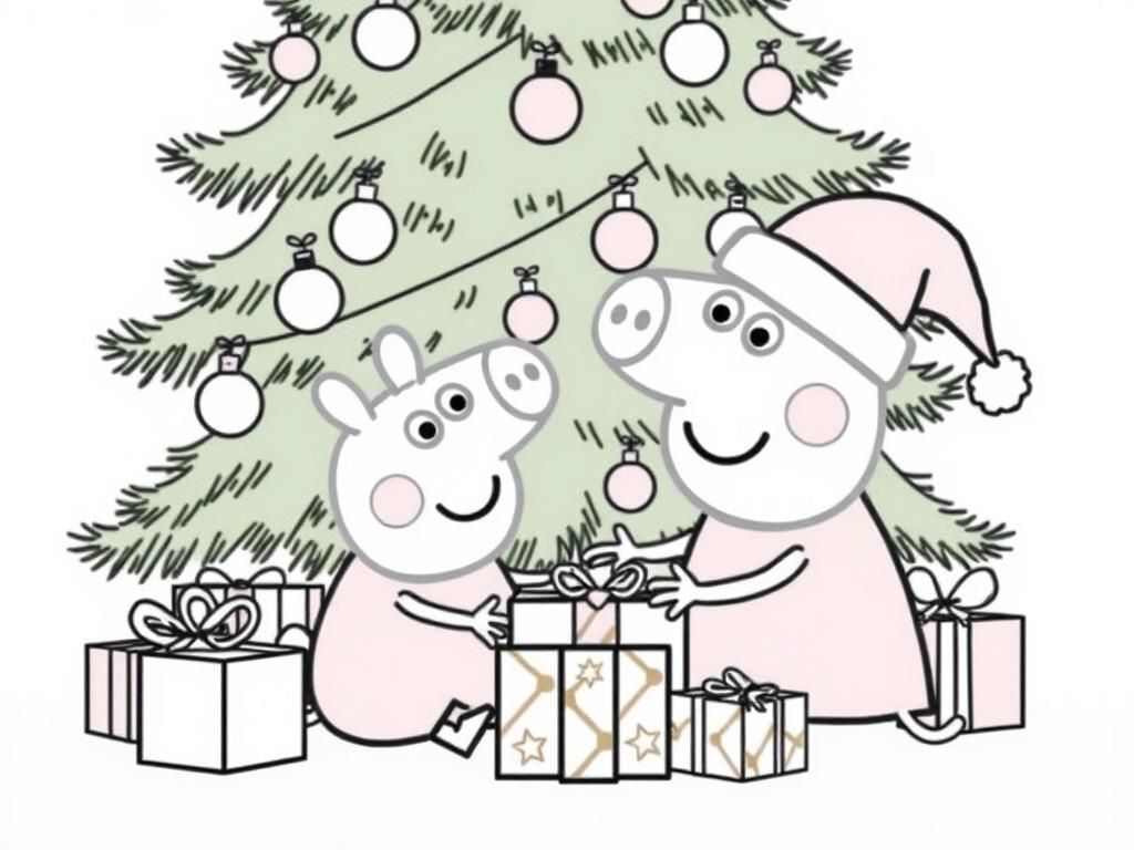 Peppa Pig Christmas Coloring Page