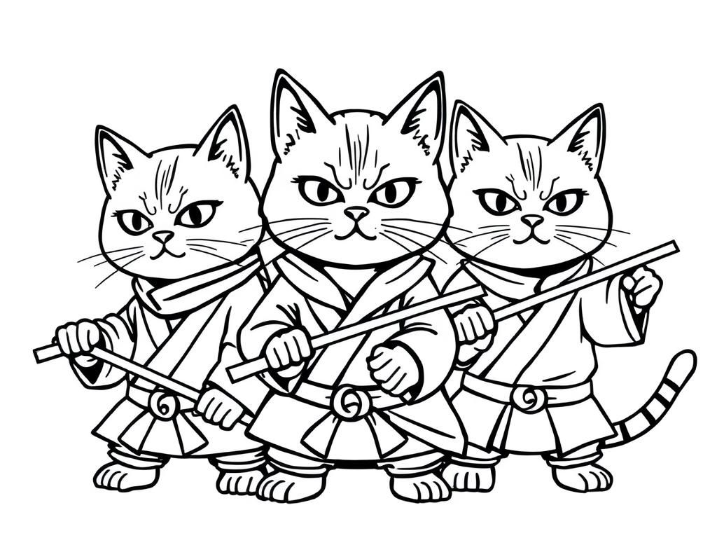 Preview of picture of samurai cats, or ninja cats, or karate cats