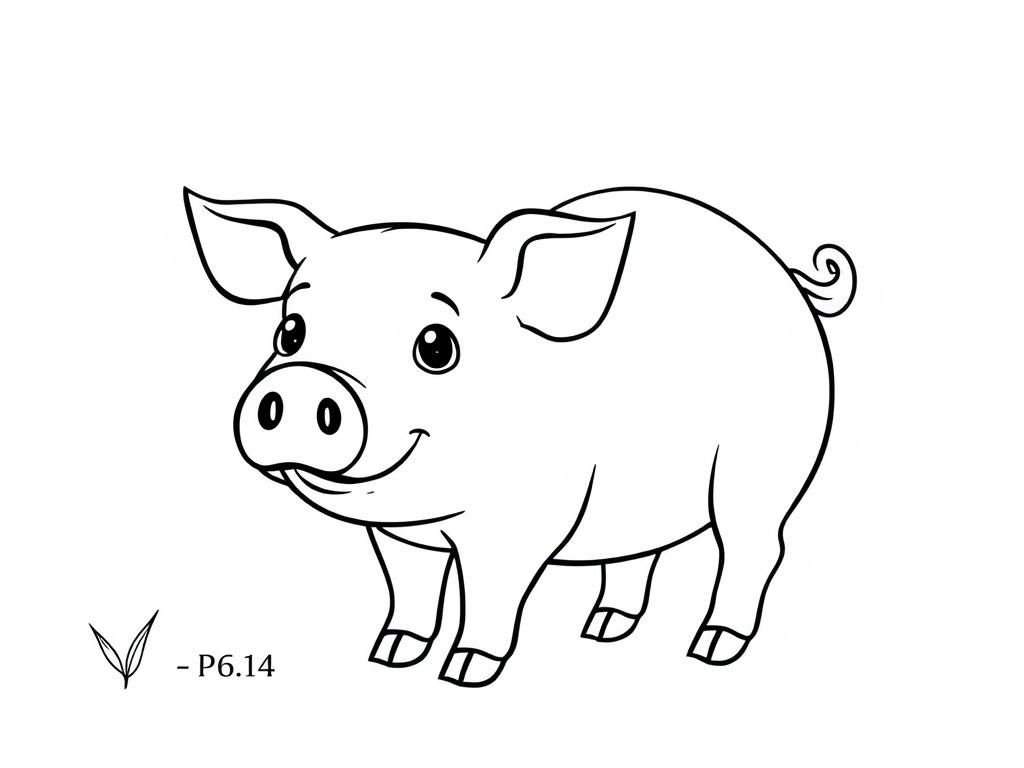 Coloring Page of a Happy Pig