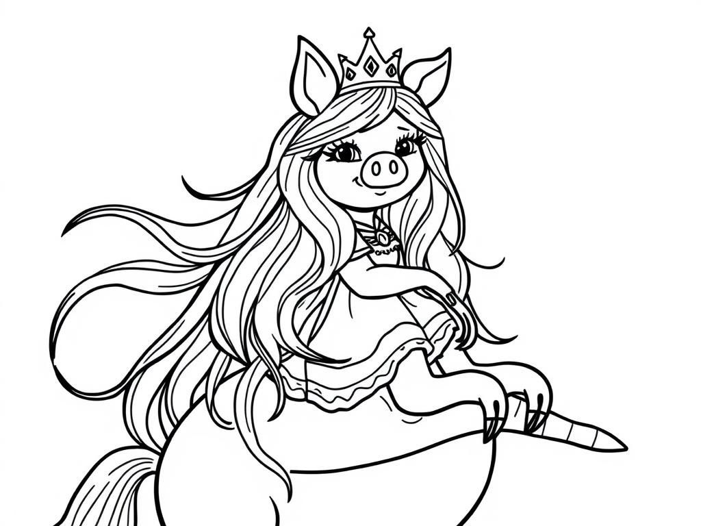 Pig Princess Unicorn Coloring Page