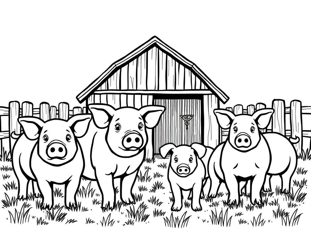 Pigs on the Farm Coloring Page