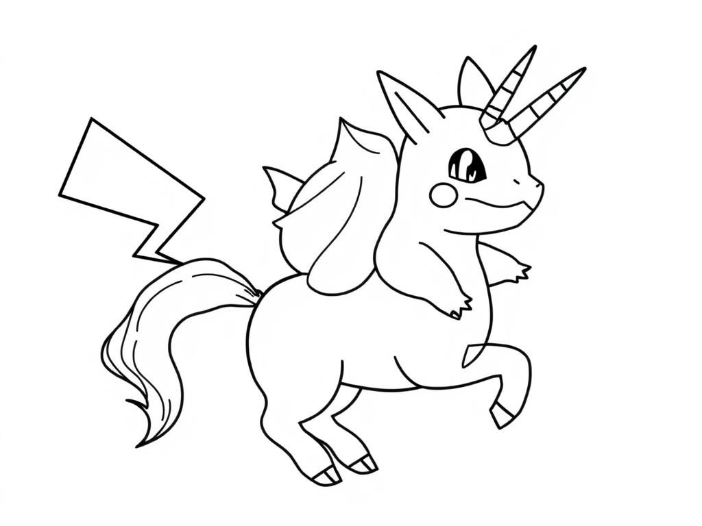 pikachu and bulbasaur riding a unicorn - Free Printable Coloring Page