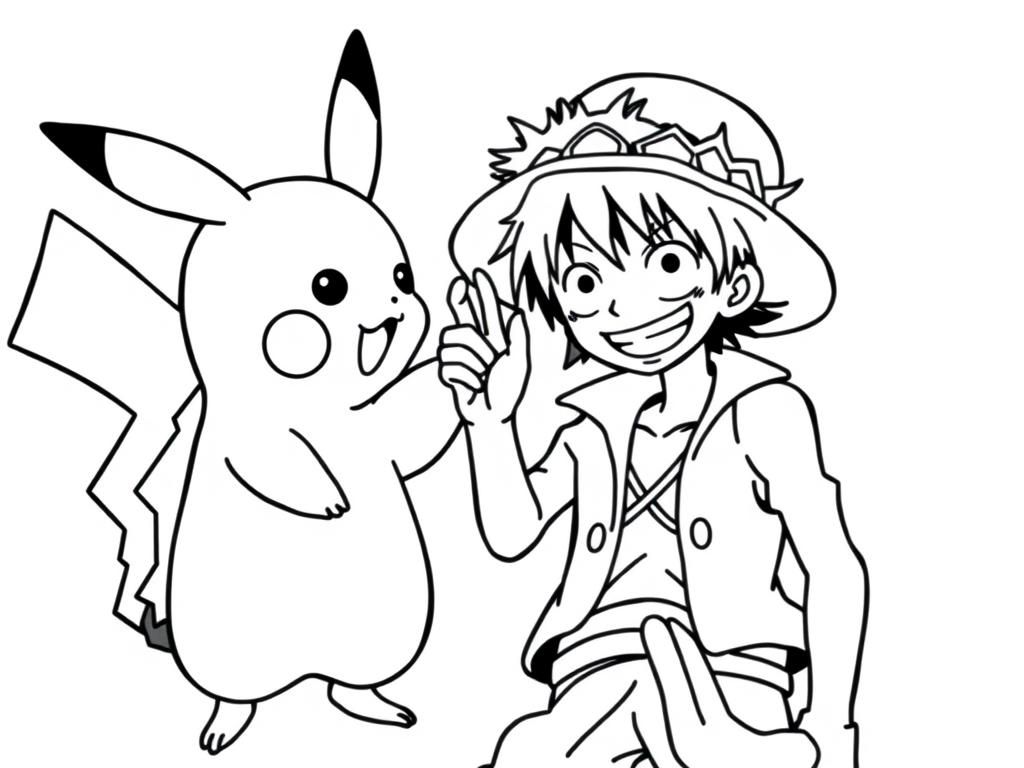 Preview of Pikachu and Luffy from ONE PIECE high fiving