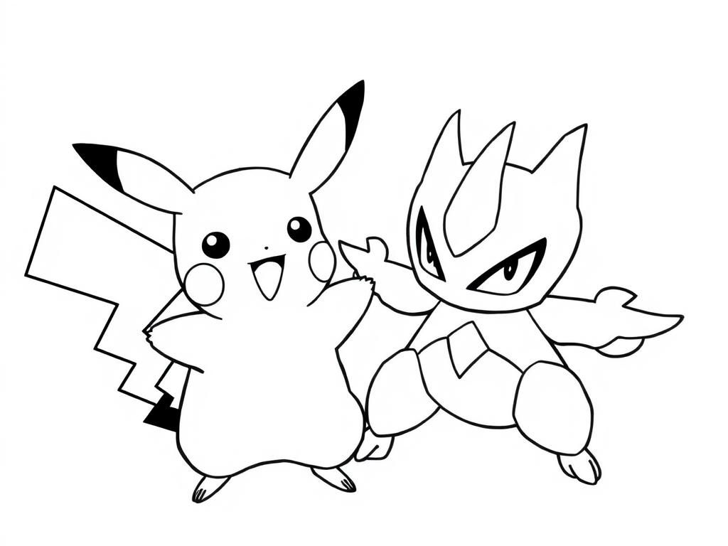 Pikachu and Lucario Coloring Page