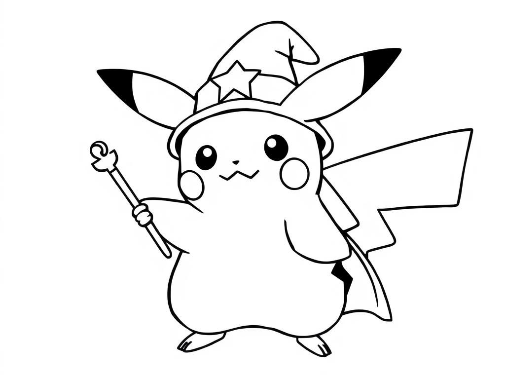 Magical Pikachu Wizard Coloring Page