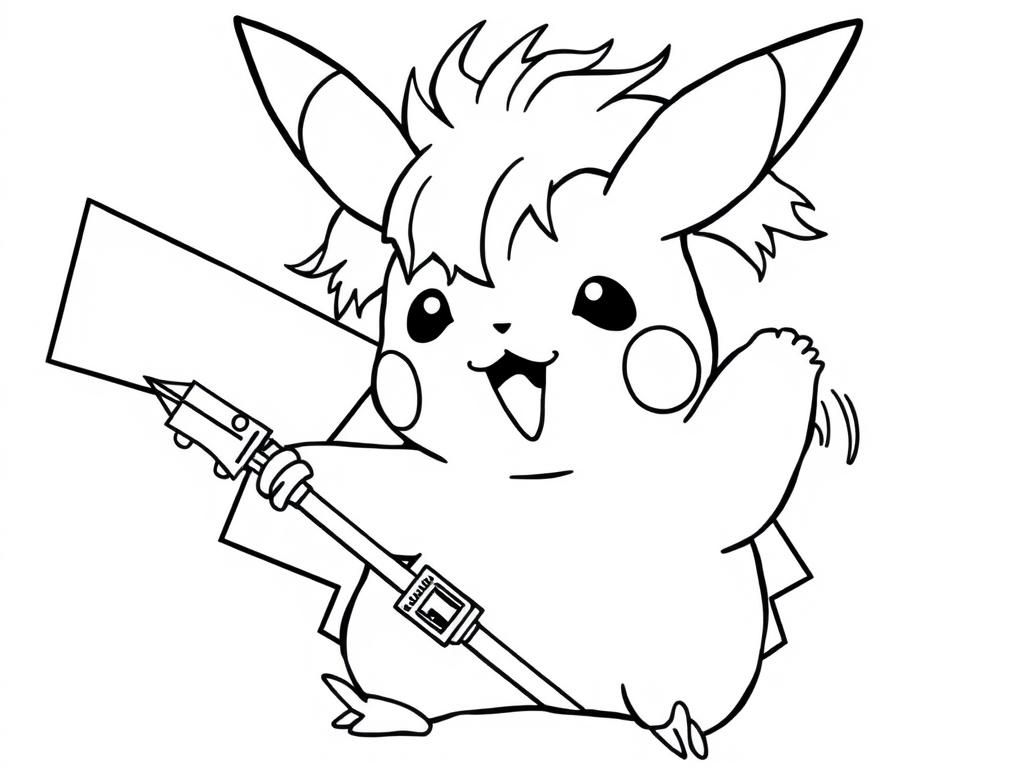 Pikachu as an 80s hair metal rockstar