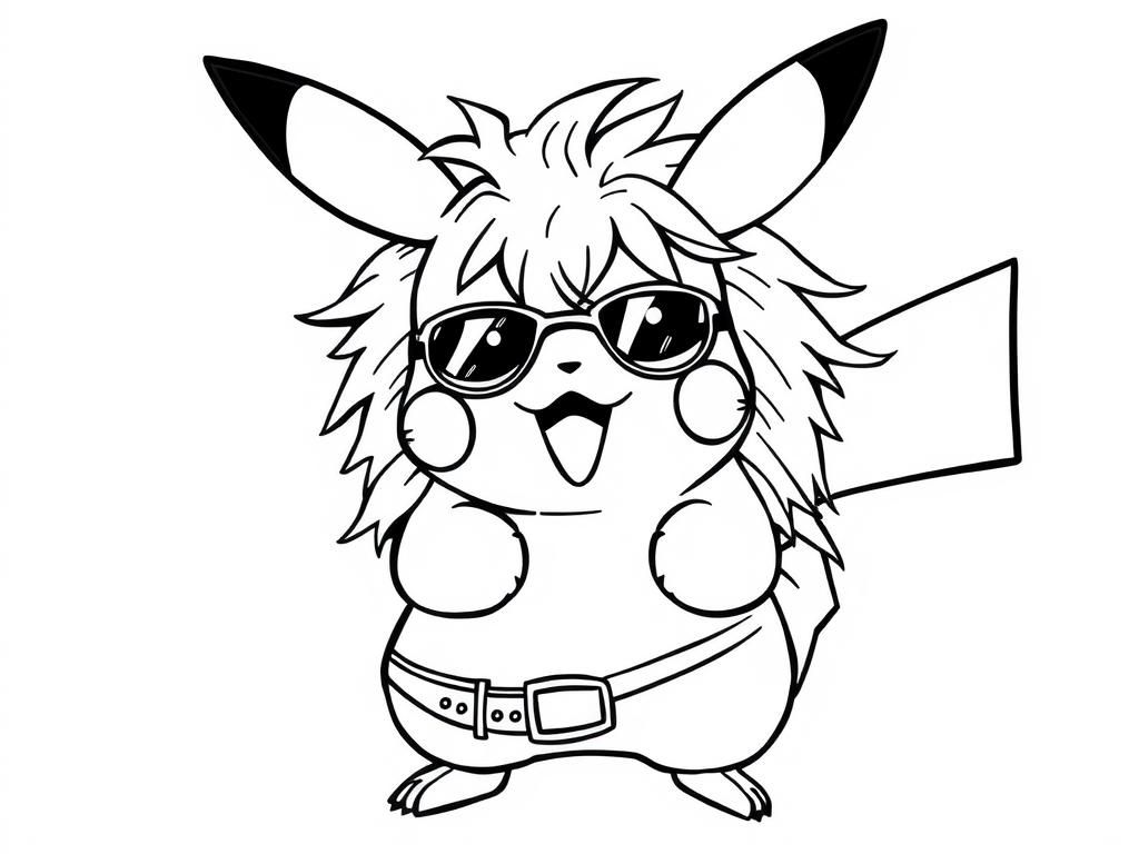 Pikachu as an 80s hair metal rockstar