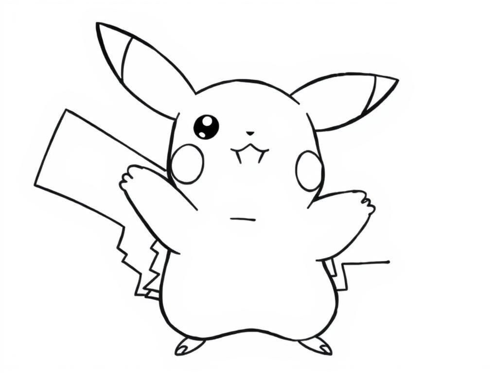 Preview of Pikachu coloring page of Pikachu playfully waving with one paw.