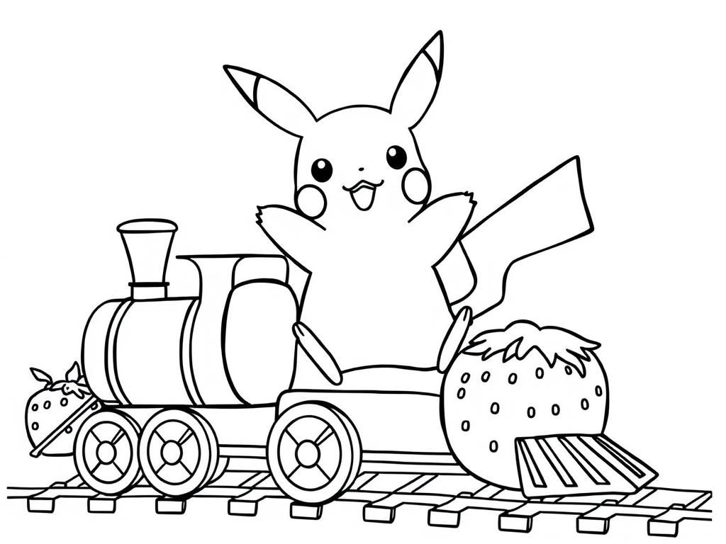 Preview of pikachu dancing on a train made of strawberry