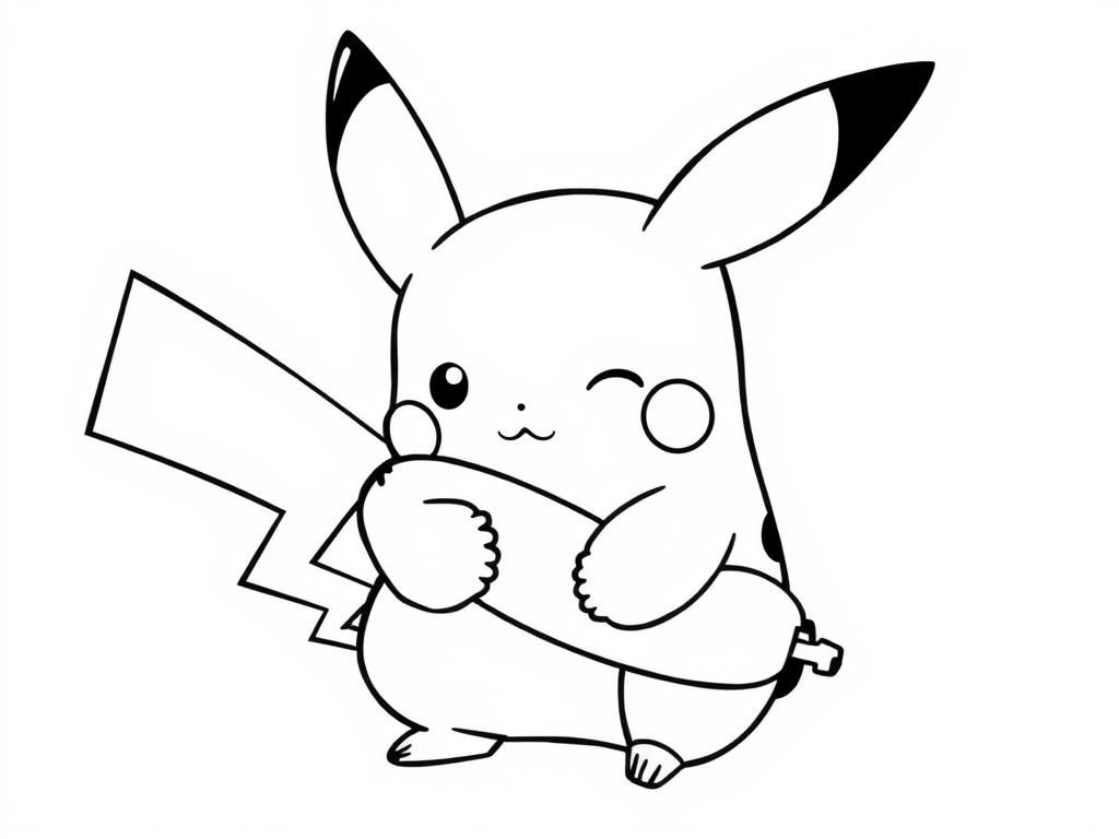 pikachu eating a sausage - Free Printable Coloring Page