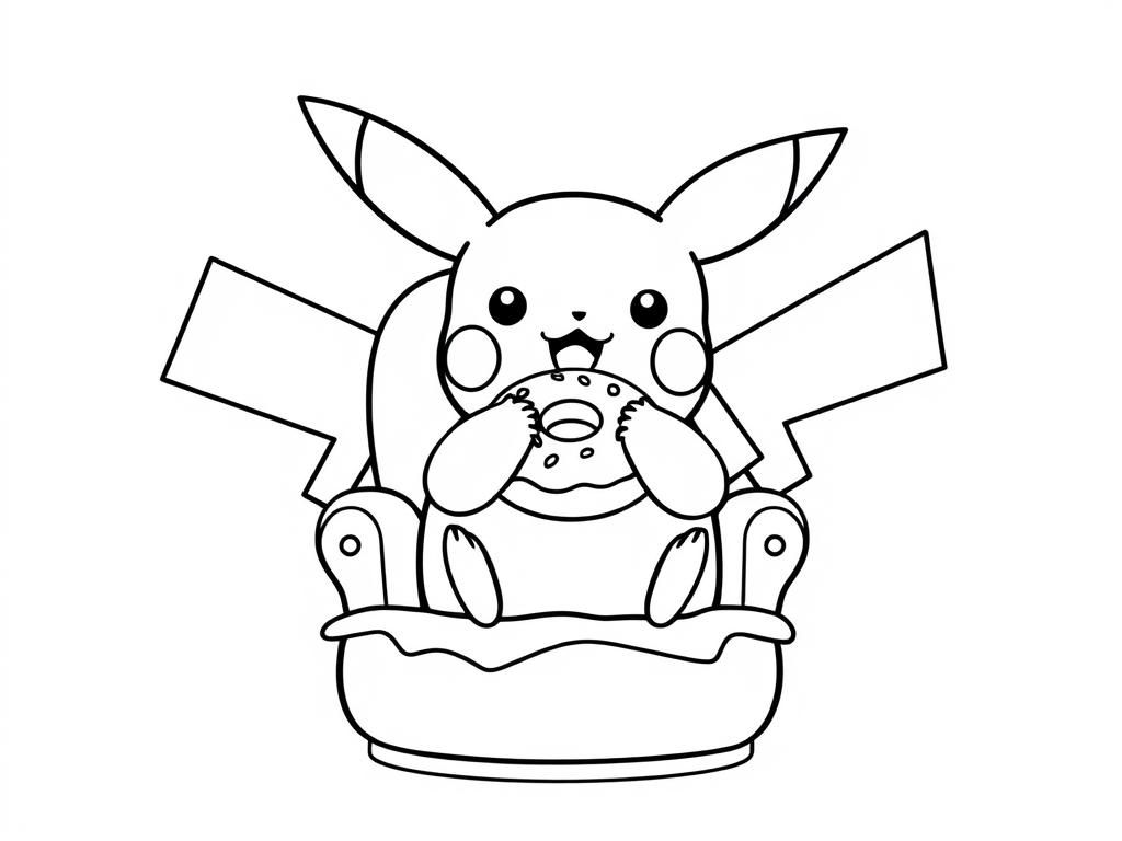 Preview of pikachu eating donuts on a hamburger chair