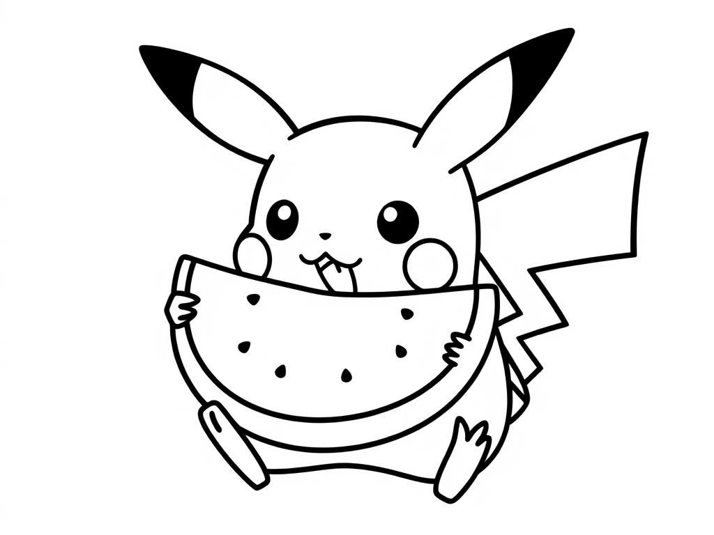 Pikachu  eating watermelon