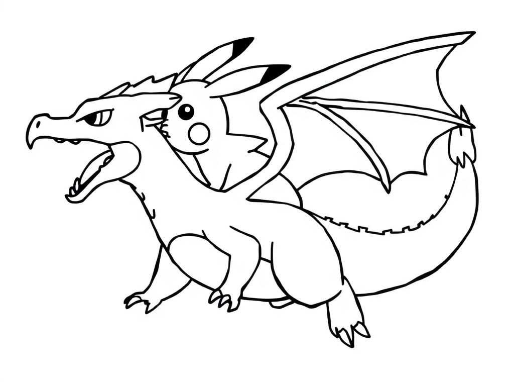 Pikachu flying on a charizard