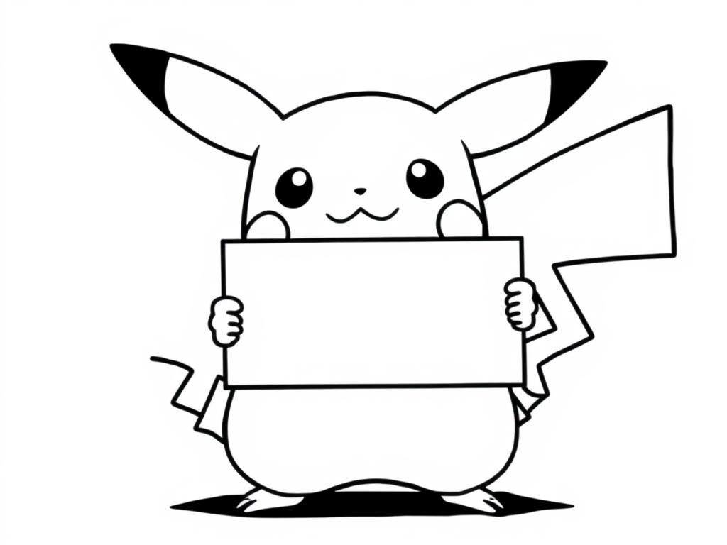 Pikachu Holding Sign Coloring Page