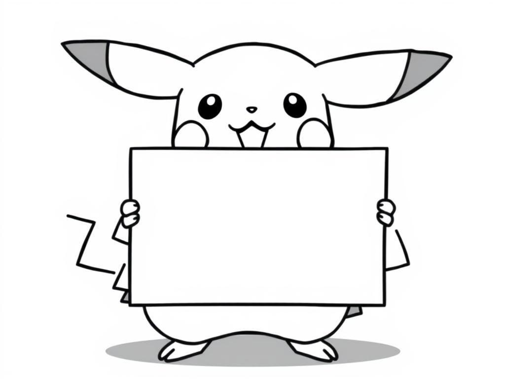 Pikachu Holding Sign Coloring Page